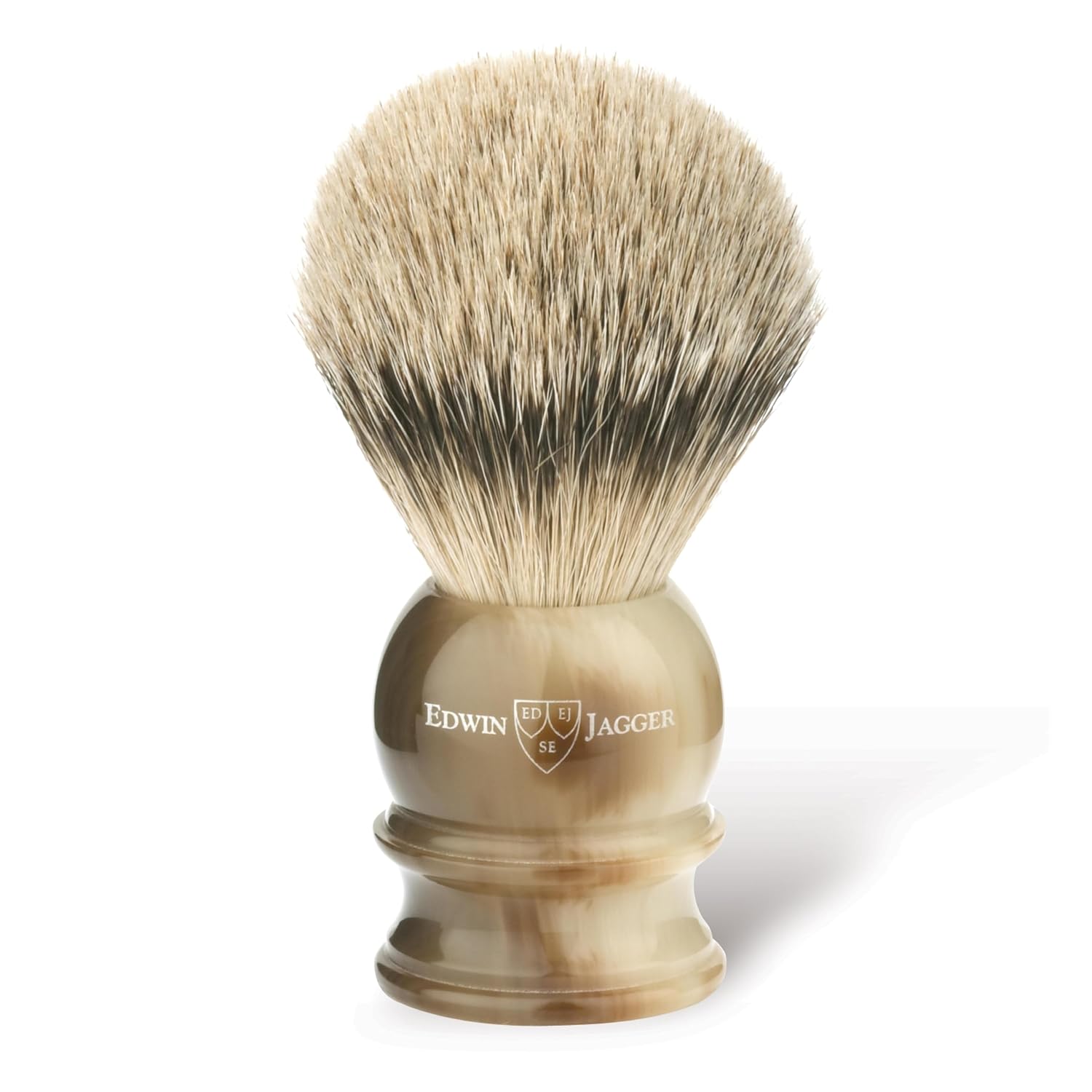 Edwin Jagger 3EJ462 Large Silver Tip Badger Shaving Brush, Imitation Light Horn for use with Shaving Cream or Soap for Men
