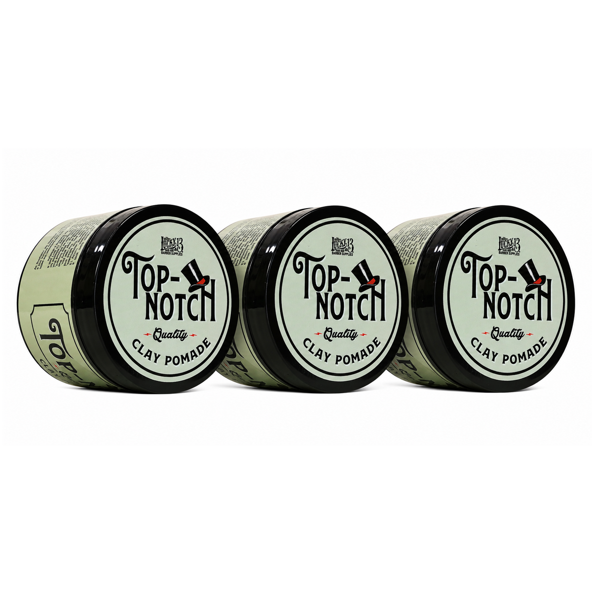 Lucky 13 Barber Supplies Top-Notch Clay Hair Pomade | Water-Based | High Hold | Matte Finish | Iced Noir Scent, 4oz