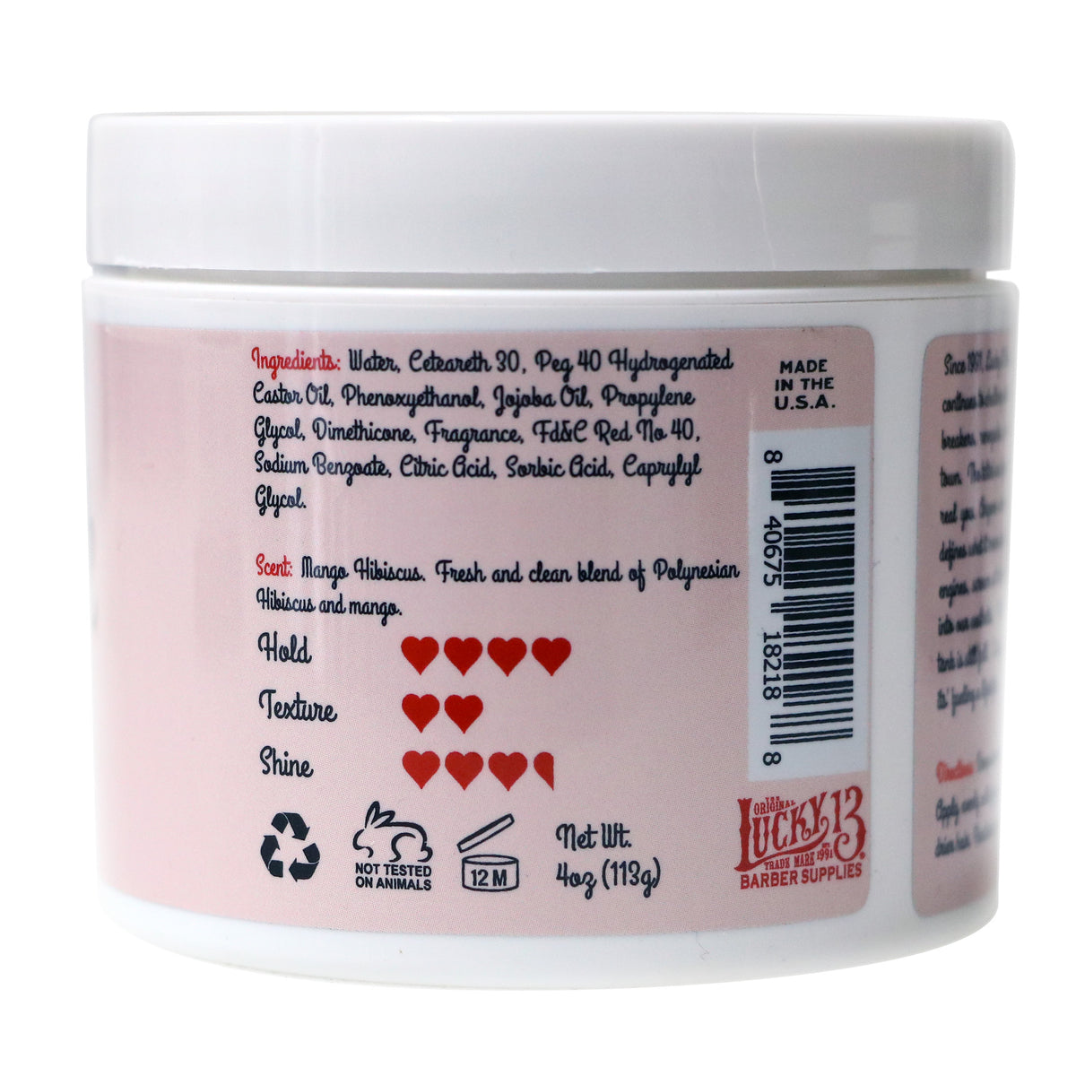Lucky 13 Barber Supplies Lady Luck Women's Hair Pomade | Water-Based | High Hold | High Shine | Mango Hibiscus Scent, 4oz