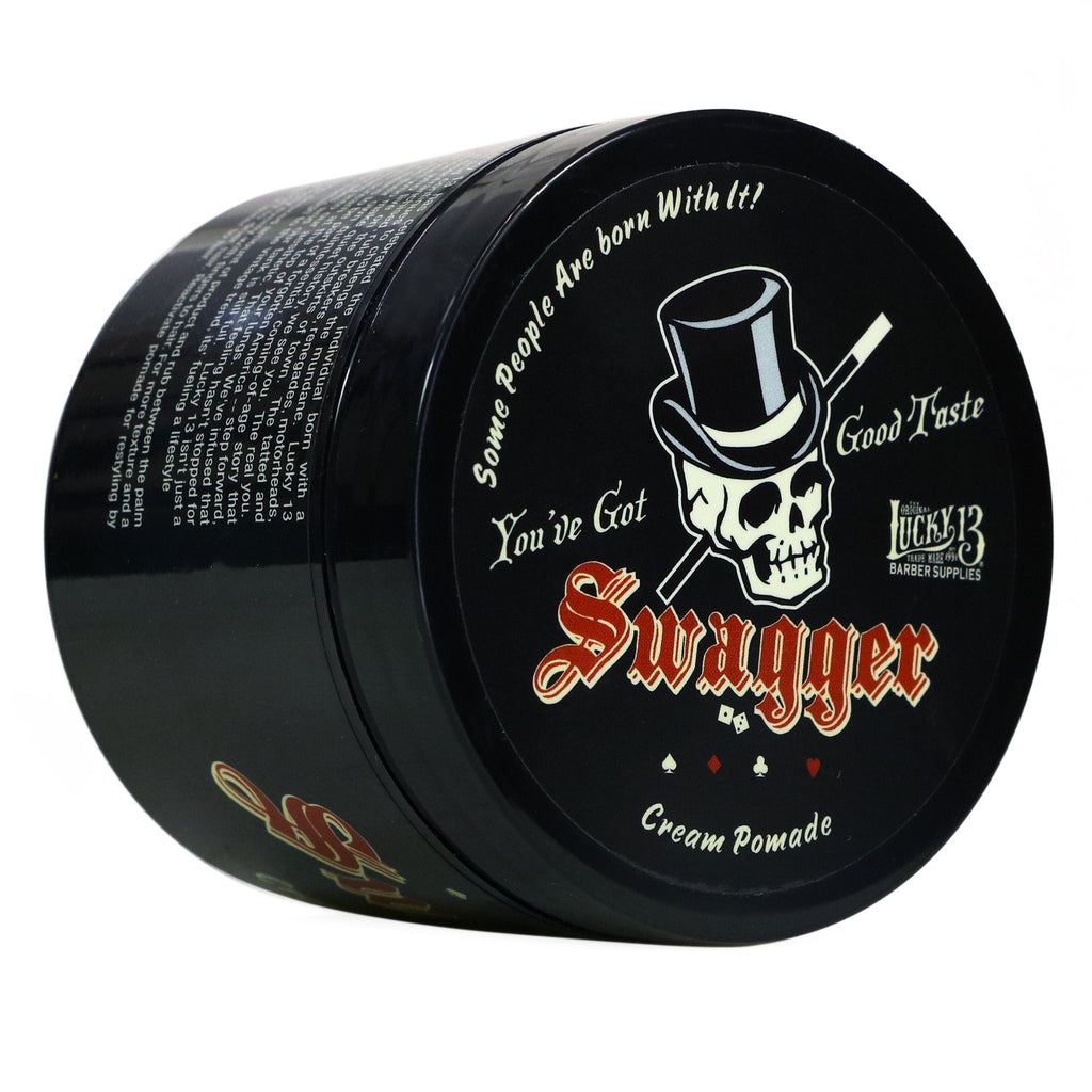 Lucky 13 Barber Supplies Swagger Cream Hair Pomade | Water-Based | Light Hold | Medium Shine | Citrus Overload Scent, 4oz