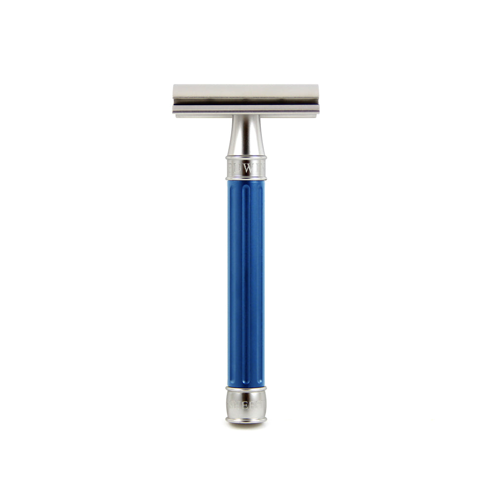 Edwin Jagger 3one6 Stainless Steel Grooved Blue Double Edge Safety Razor