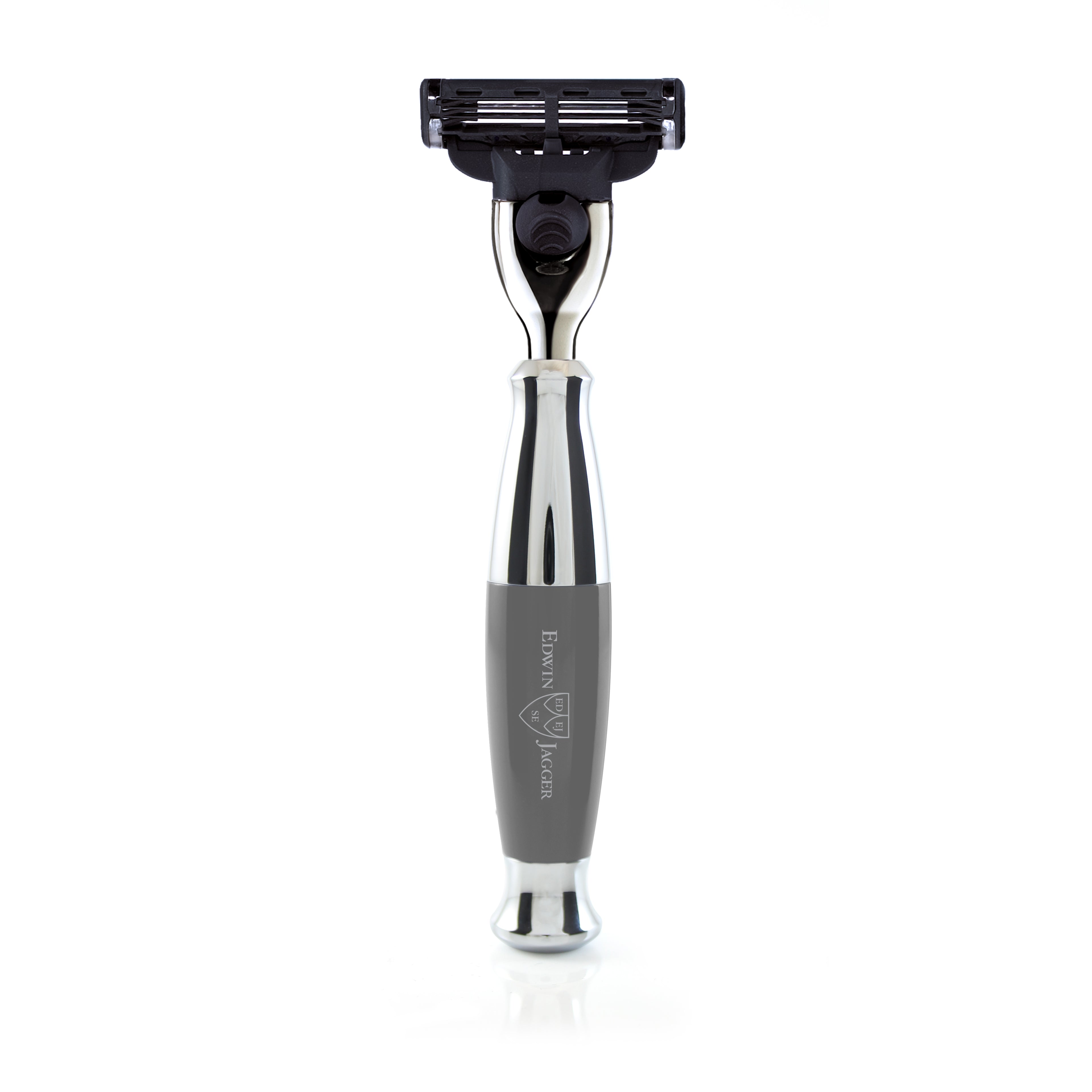 Edwin Jagger Gray Chrome Plated Razor Handle compatible With Mach3