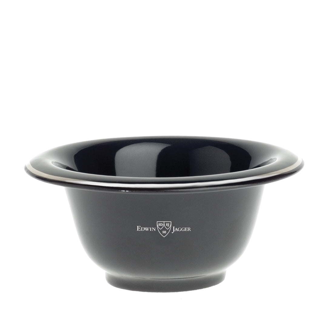 Edwin Jagger Black Porcelain Shaving Soap Bowl with Silver Rim